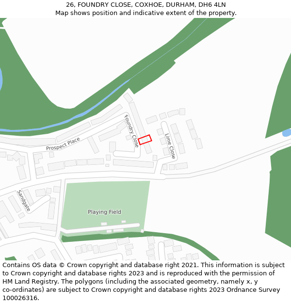 26, FOUNDRY CLOSE, COXHOE, DURHAM, DH6 4LN: Location map and indicative extent of plot