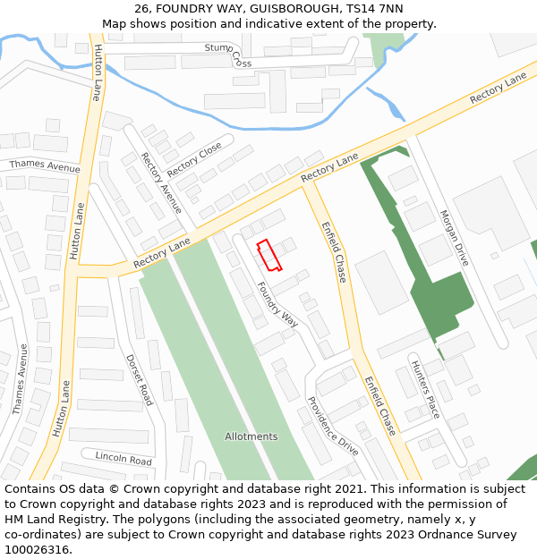 26, FOUNDRY WAY, GUISBOROUGH, TS14 7NN: Location map and indicative extent of plot