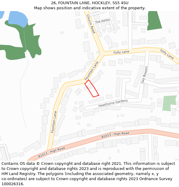 26, FOUNTAIN LANE, HOCKLEY, SS5 4SU: Location map and indicative extent of plot