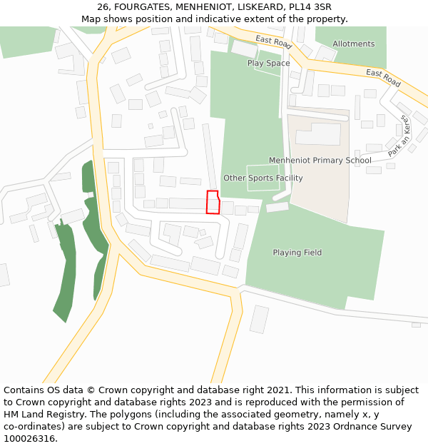 26, FOURGATES, MENHENIOT, LISKEARD, PL14 3SR: Location map and indicative extent of plot