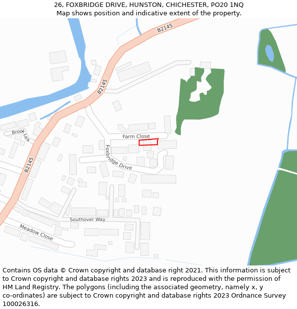 26, FOXBRIDGE DRIVE, HUNSTON, CHICHESTER, PO20 1NQ: Location map and indicative extent of plot