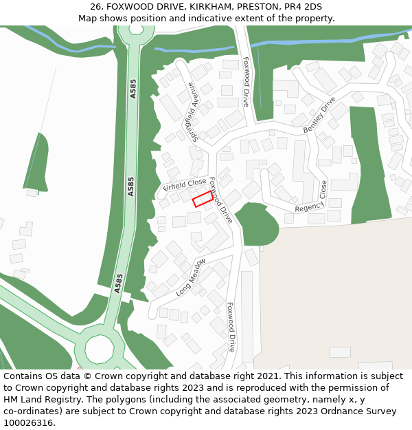 26, FOXWOOD DRIVE, KIRKHAM, PRESTON, PR4 2DS: Location map and indicative extent of plot