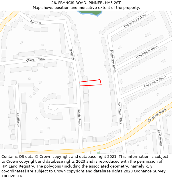 26, FRANCIS ROAD, PINNER, HA5 2ST: Location map and indicative extent of plot