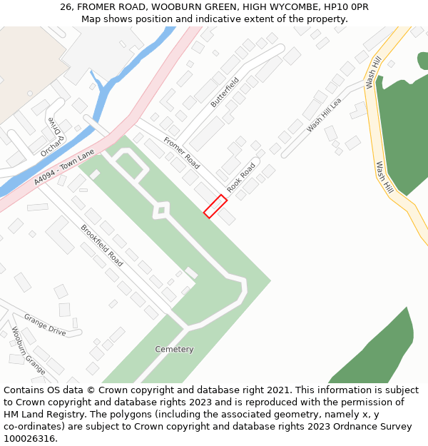 26, FROMER ROAD, WOOBURN GREEN, HIGH WYCOMBE, HP10 0PR: Location map and indicative extent of plot