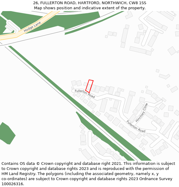 26, FULLERTON ROAD, HARTFORD, NORTHWICH, CW8 1SS: Location map and indicative extent of plot