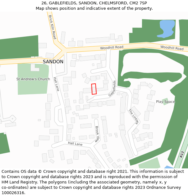 26, GABLEFIELDS, SANDON, CHELMSFORD, CM2 7SP: Location map and indicative extent of plot