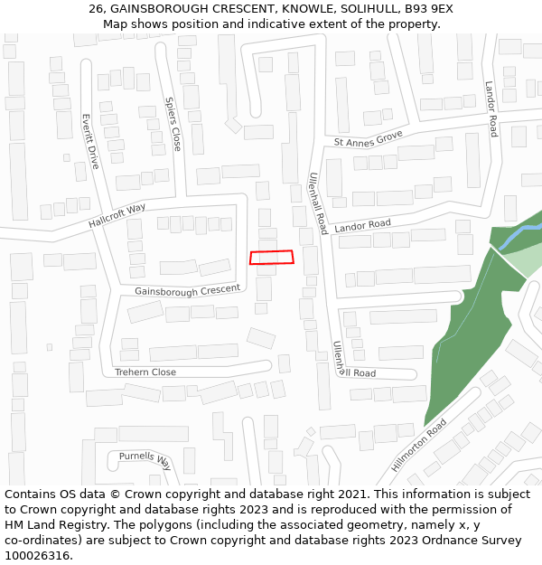 26, GAINSBOROUGH CRESCENT, KNOWLE, SOLIHULL, B93 9EX: Location map and indicative extent of plot