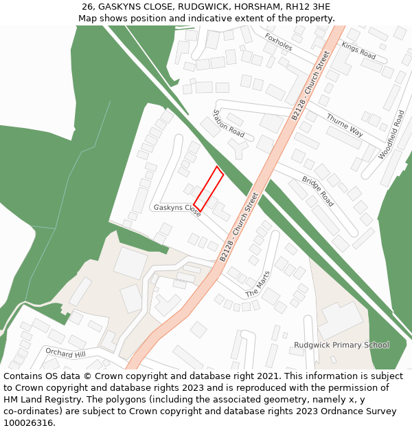 26, GASKYNS CLOSE, RUDGWICK, HORSHAM, RH12 3HE: Location map and indicative extent of plot