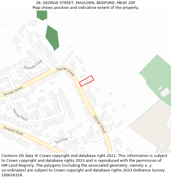 26, GEORGE STREET, MAULDEN, BEDFORD, MK45 2DF: Location map and indicative extent of plot