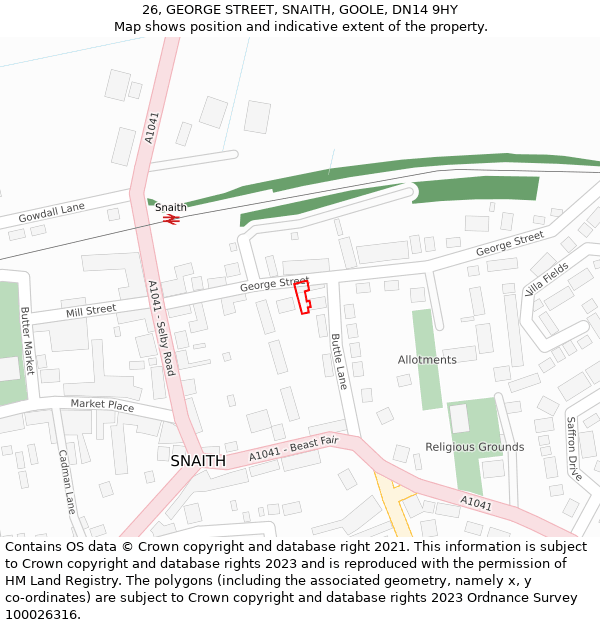 26, GEORGE STREET, SNAITH, GOOLE, DN14 9HY: Location map and indicative extent of plot