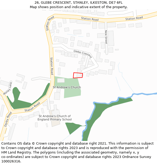 26, GLEBE CRESCENT, STANLEY, ILKESTON, DE7 6FL: Location map and indicative extent of plot