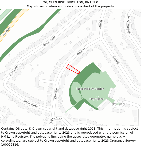 26, GLEN RISE, BRIGHTON, BN1 5LP: Location map and indicative extent of plot