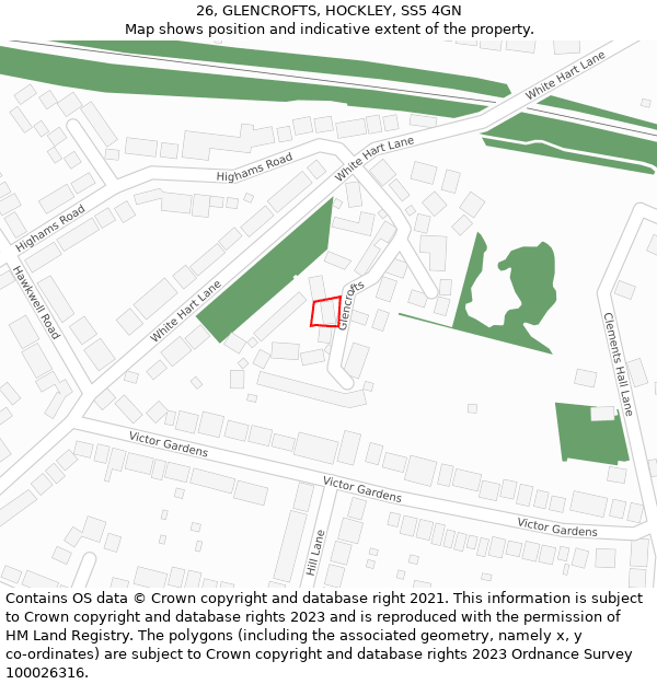 26, GLENCROFTS, HOCKLEY, SS5 4GN: Location map and indicative extent of plot