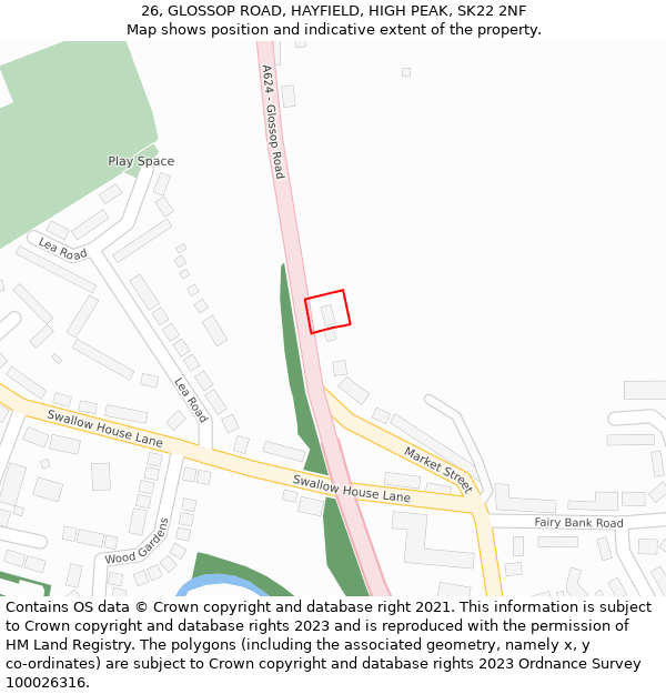 26, GLOSSOP ROAD, HAYFIELD, HIGH PEAK, SK22 2NF: Location map and indicative extent of plot