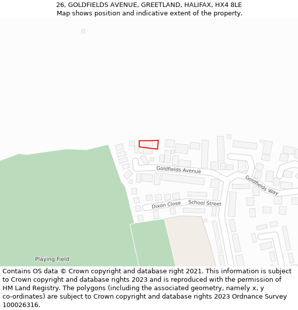 26, GOLDFIELDS AVENUE, GREETLAND, HALIFAX, HX4 8LE: Location map and indicative extent of plot