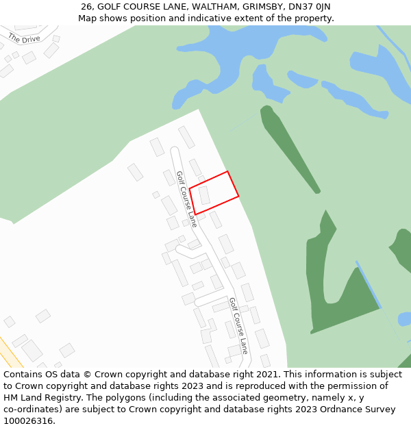 26, GOLF COURSE LANE, WALTHAM, GRIMSBY, DN37 0JN: Location map and indicative extent of plot