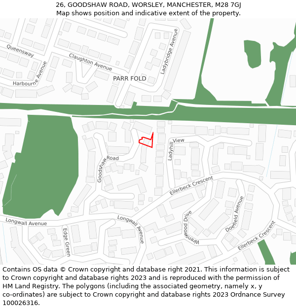 26, GOODSHAW ROAD, WORSLEY, MANCHESTER, M28 7GJ: Location map and indicative extent of plot