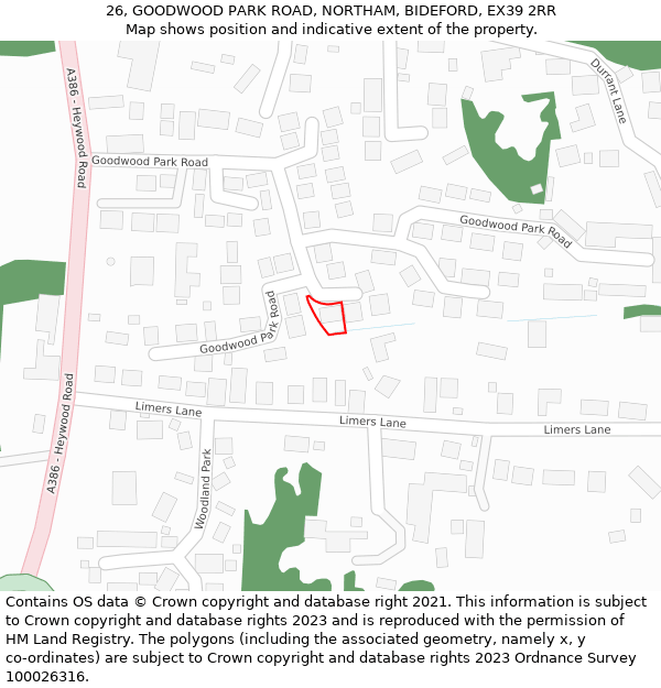 26, GOODWOOD PARK ROAD, NORTHAM, BIDEFORD, EX39 2RR: Location map and indicative extent of plot