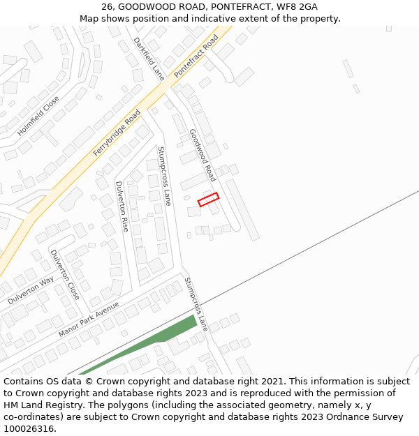 26, GOODWOOD ROAD, PONTEFRACT, WF8 2GA: Location map and indicative extent of plot