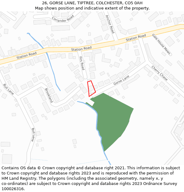 26, GORSE LANE, TIPTREE, COLCHESTER, CO5 0AH: Location map and indicative extent of plot