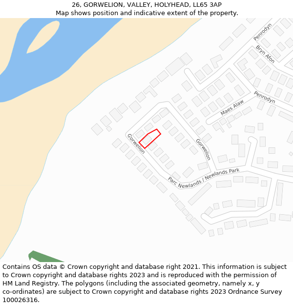 26, GORWELION, VALLEY, HOLYHEAD, LL65 3AP: Location map and indicative extent of plot
