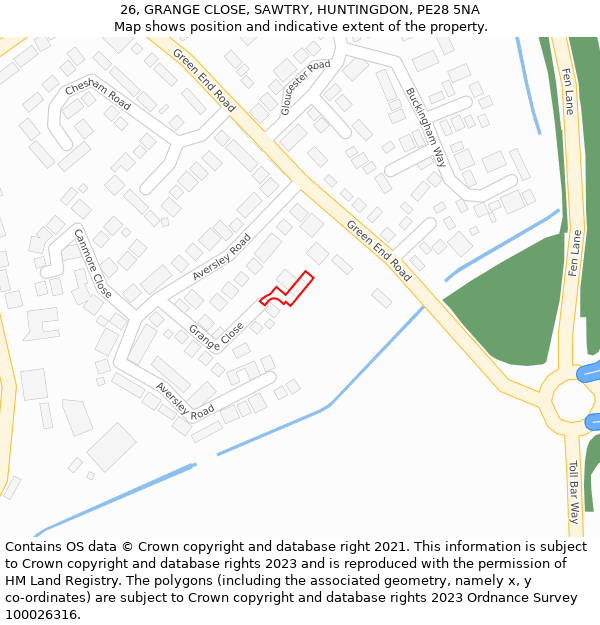 26, GRANGE CLOSE, SAWTRY, HUNTINGDON, PE28 5NA: Location map and indicative extent of plot