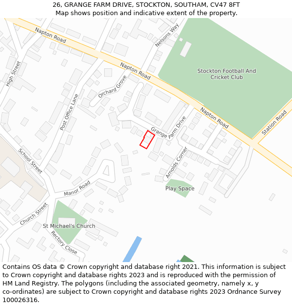 26, GRANGE FARM DRIVE, STOCKTON, SOUTHAM, CV47 8FT: Location map and indicative extent of plot