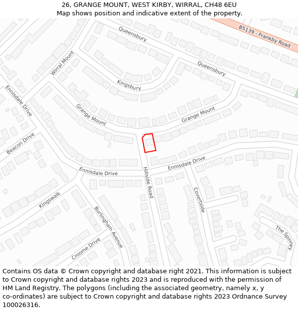 26, GRANGE MOUNT, WEST KIRBY, WIRRAL, CH48 6EU: Location map and indicative extent of plot