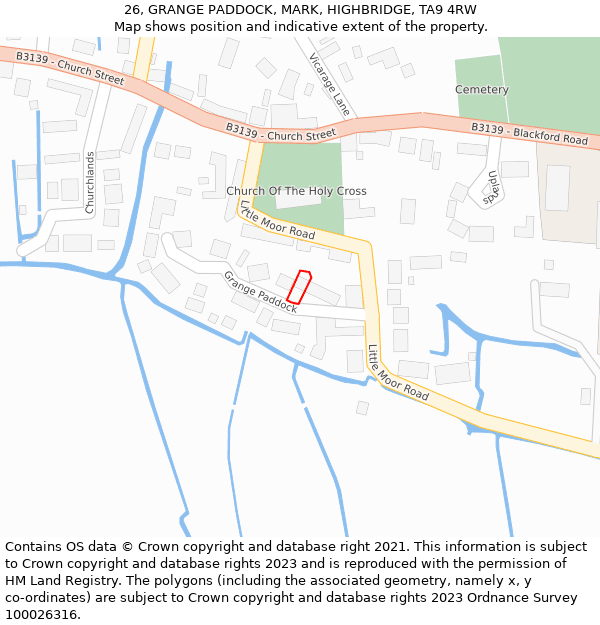 26, GRANGE PADDOCK, MARK, HIGHBRIDGE, TA9 4RW: Location map and indicative extent of plot