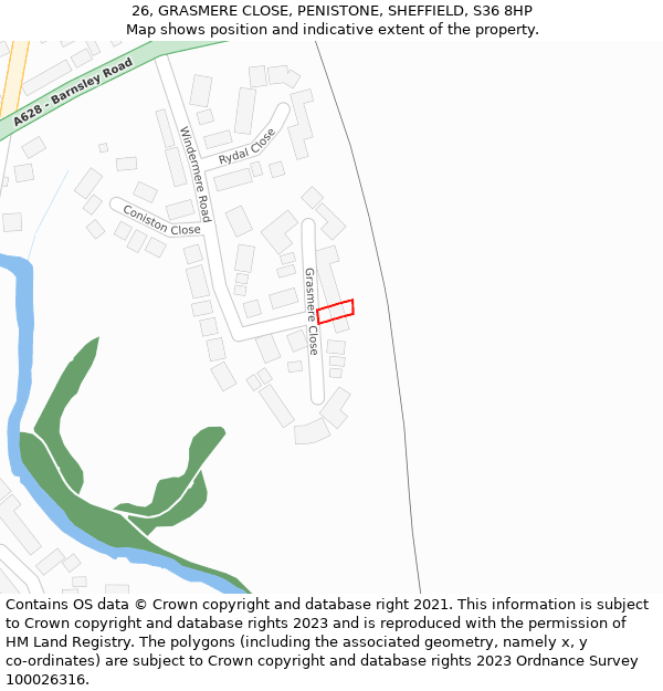 26, GRASMERE CLOSE, PENISTONE, SHEFFIELD, S36 8HP: Location map and indicative extent of plot