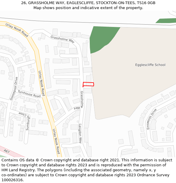 26, GRASSHOLME WAY, EAGLESCLIFFE, STOCKTON-ON-TEES, TS16 0GB: Location map and indicative extent of plot