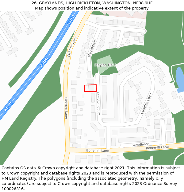 26, GRAYLANDS, HIGH RICKLETON, WASHINGTON, NE38 9HF: Location map and indicative extent of plot