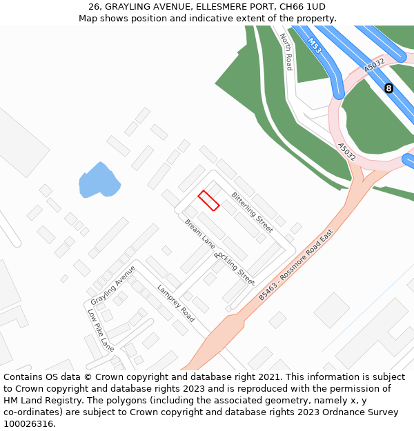 26, GRAYLING AVENUE, ELLESMERE PORT, CH66 1UD: Location map and indicative extent of plot
