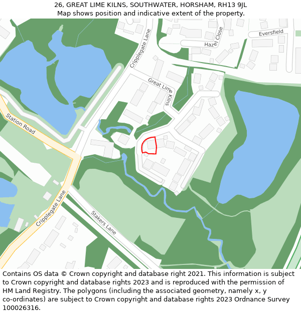 26, GREAT LIME KILNS, SOUTHWATER, HORSHAM, RH13 9JL: Location map and indicative extent of plot