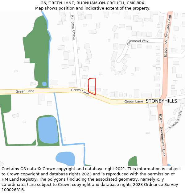 26, GREEN LANE, BURNHAM-ON-CROUCH, CM0 8PX: Location map and indicative extent of plot