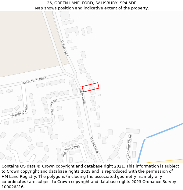 26, GREEN LANE, FORD, SALISBURY, SP4 6DE: Location map and indicative extent of plot