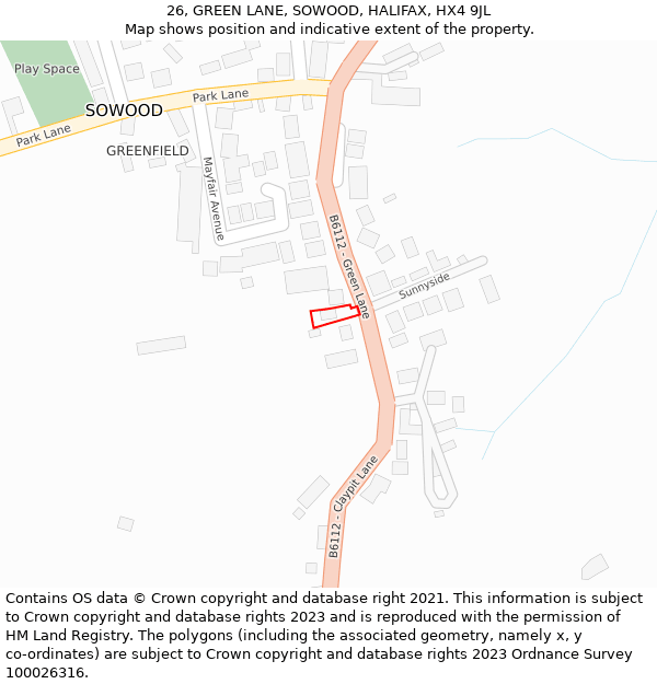 26, GREEN LANE, SOWOOD, HALIFAX, HX4 9JL: Location map and indicative extent of plot