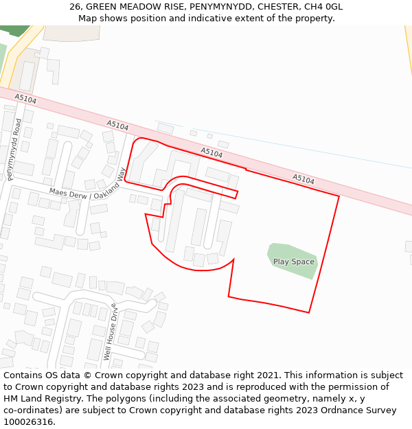 26, GREEN MEADOW RISE, PENYMYNYDD, CHESTER, CH4 0GL: Location map and indicative extent of plot