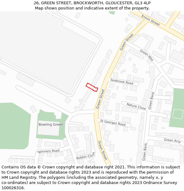 26, GREEN STREET, BROCKWORTH, GLOUCESTER, GL3 4LP: Location map and indicative extent of plot