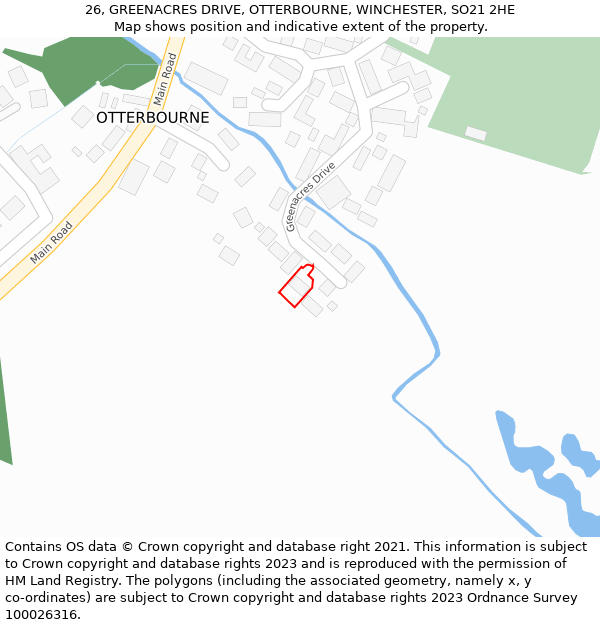 26, GREENACRES DRIVE, OTTERBOURNE, WINCHESTER, SO21 2HE: Location map and indicative extent of plot