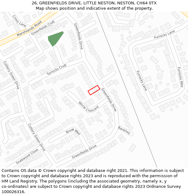 26, GREENFIELDS DRIVE, LITTLE NESTON, NESTON, CH64 0TX: Location map and indicative extent of plot