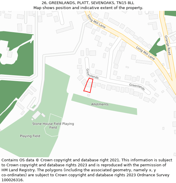 26, GREENLANDS, PLATT, SEVENOAKS, TN15 8LL: Location map and indicative extent of plot