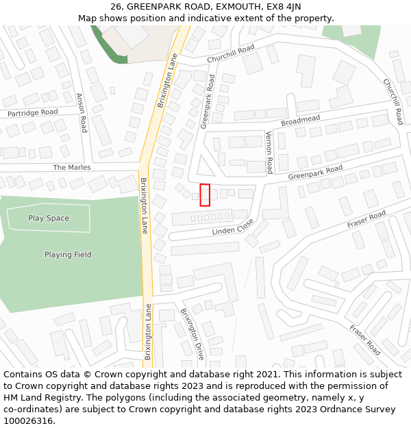 26, GREENPARK ROAD, EXMOUTH, EX8 4JN: Location map and indicative extent of plot