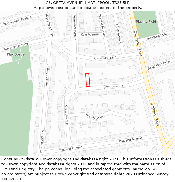 26, GRETA AVENUE, HARTLEPOOL, TS25 5LF: Location map and indicative extent of plot