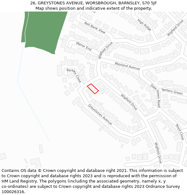 26, GREYSTONES AVENUE, WORSBROUGH, BARNSLEY, S70 5JF: Location map and indicative extent of plot