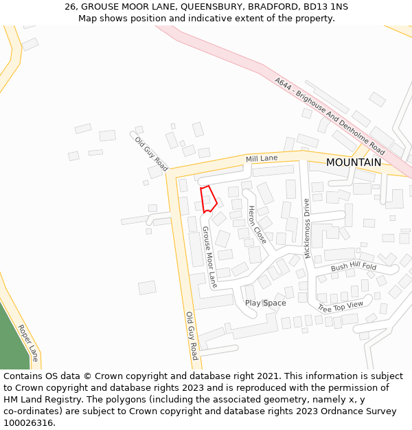26, GROUSE MOOR LANE, QUEENSBURY, BRADFORD, BD13 1NS: Location map and indicative extent of plot