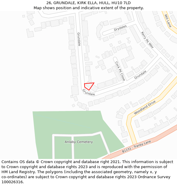 26, GRUNDALE, KIRK ELLA, HULL, HU10 7LD: Location map and indicative extent of plot