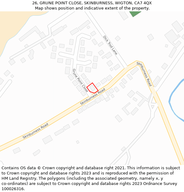 26, GRUNE POINT CLOSE, SKINBURNESS, WIGTON, CA7 4QX: Location map and indicative extent of plot