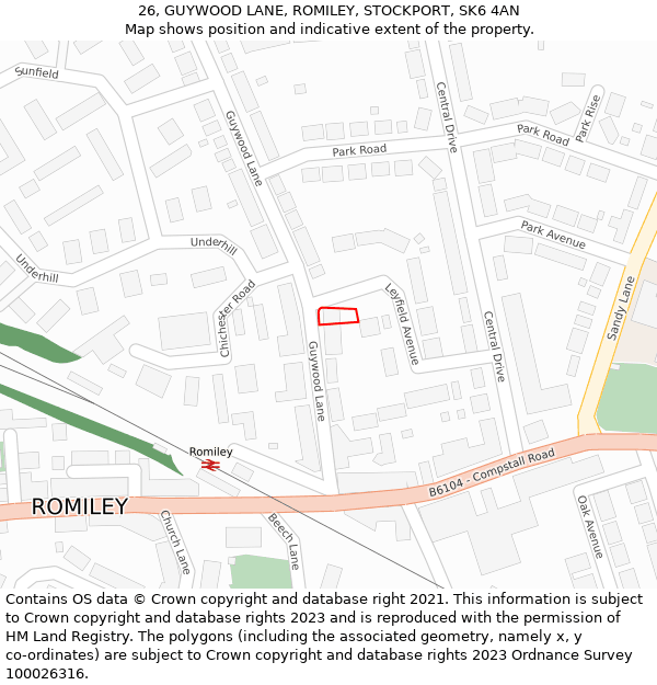 26, GUYWOOD LANE, ROMILEY, STOCKPORT, SK6 4AN: Location map and indicative extent of plot