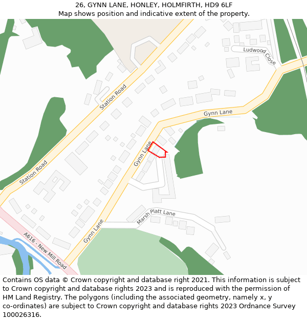 26, GYNN LANE, HONLEY, HOLMFIRTH, HD9 6LF: Location map and indicative extent of plot